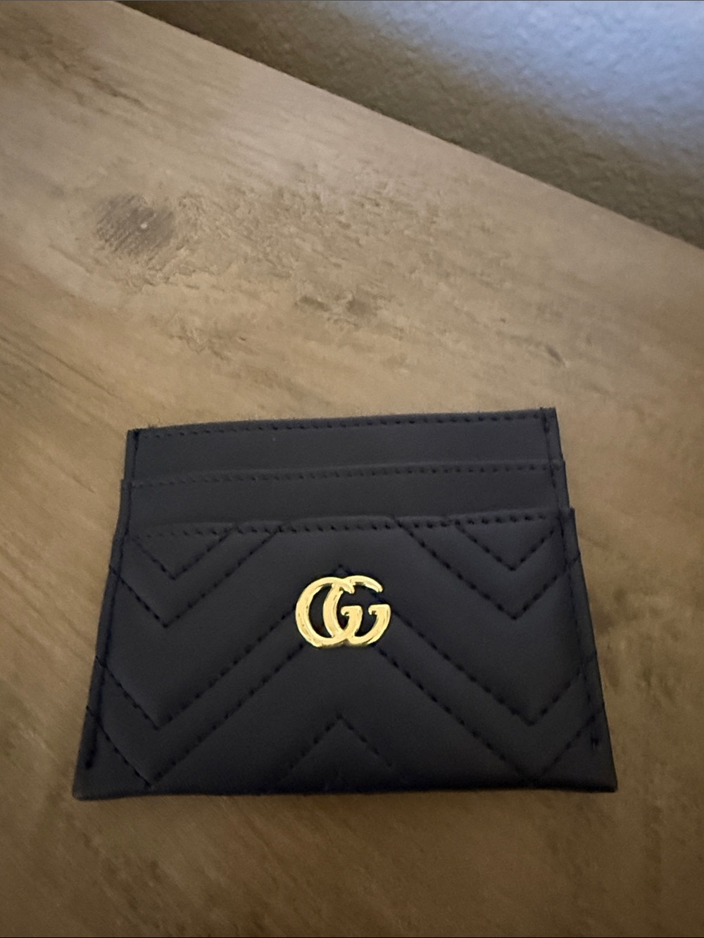 Inspired GG Navy Quilted Card Holder with Gold Double G